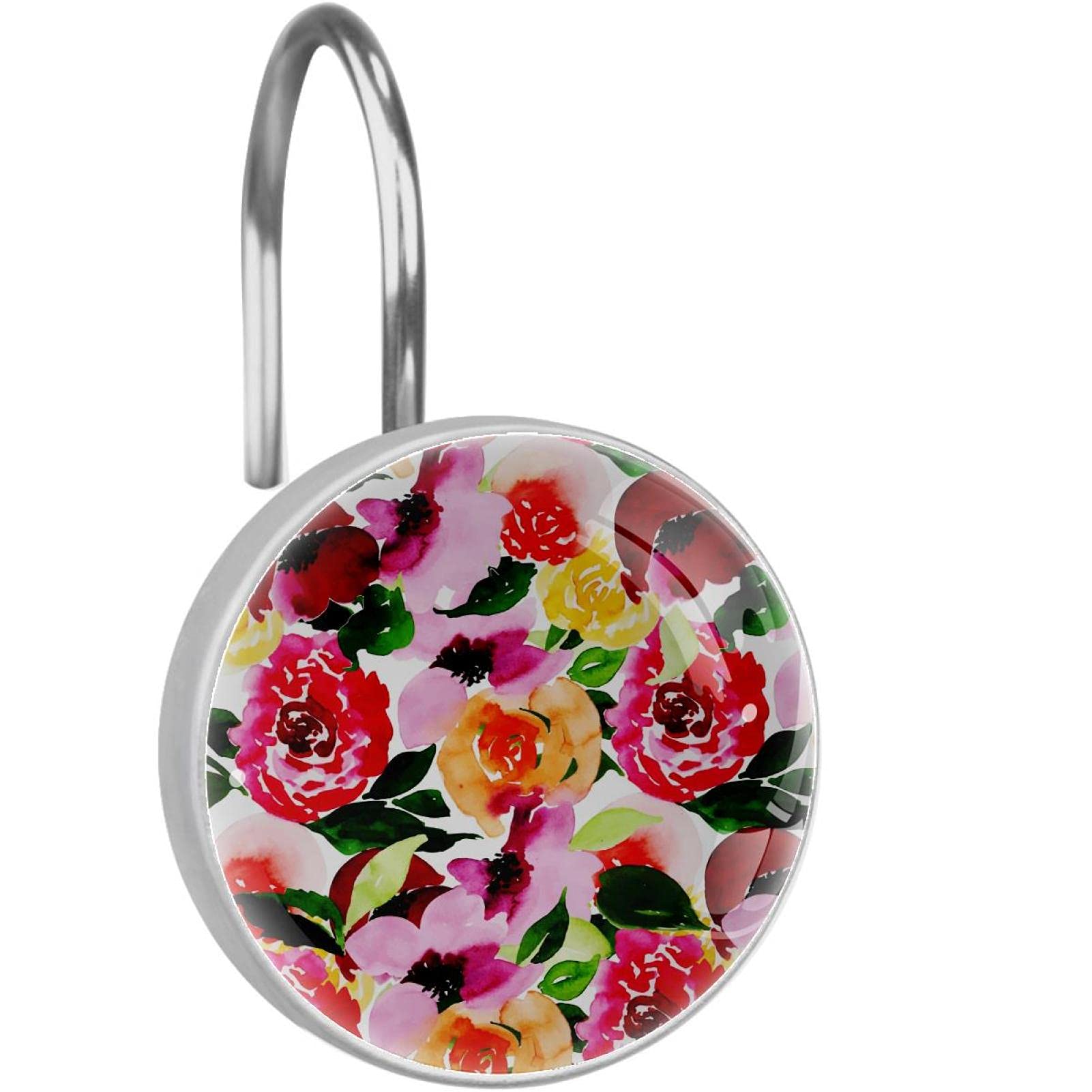 Crochets de rideau de douche pour salle de bain design exotique et chic floral rouge
