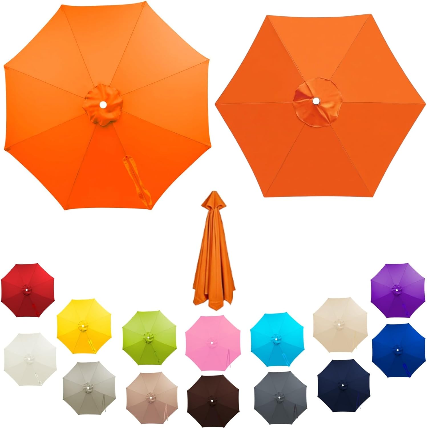 Patio Umbrella Replacement Canopy 7.5ft 8ft 9ft 10ft, Market Umbrella Top for 6/8 Ribs, Garden Umbrella Replacement Cover, Waterproof UV Protection Fabric Canvas(Orange,2.5m (8.2FT) - 8 Ribs)