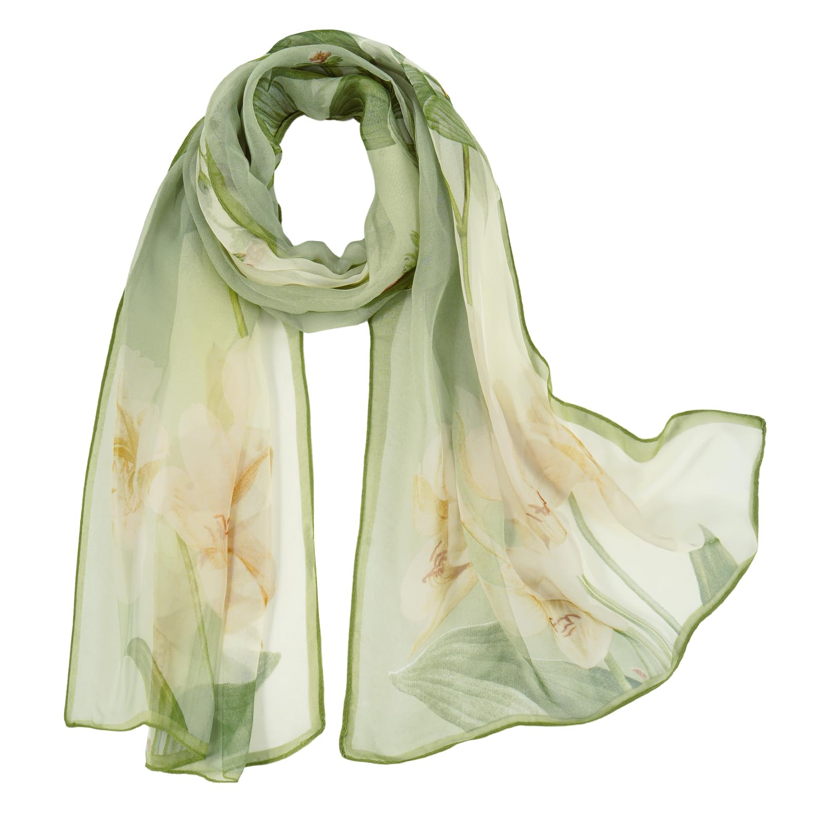 E-CloverHerebuy - Unique Women's Floral Scarves: Chiffon Flowers & Birds Printed Scarf
