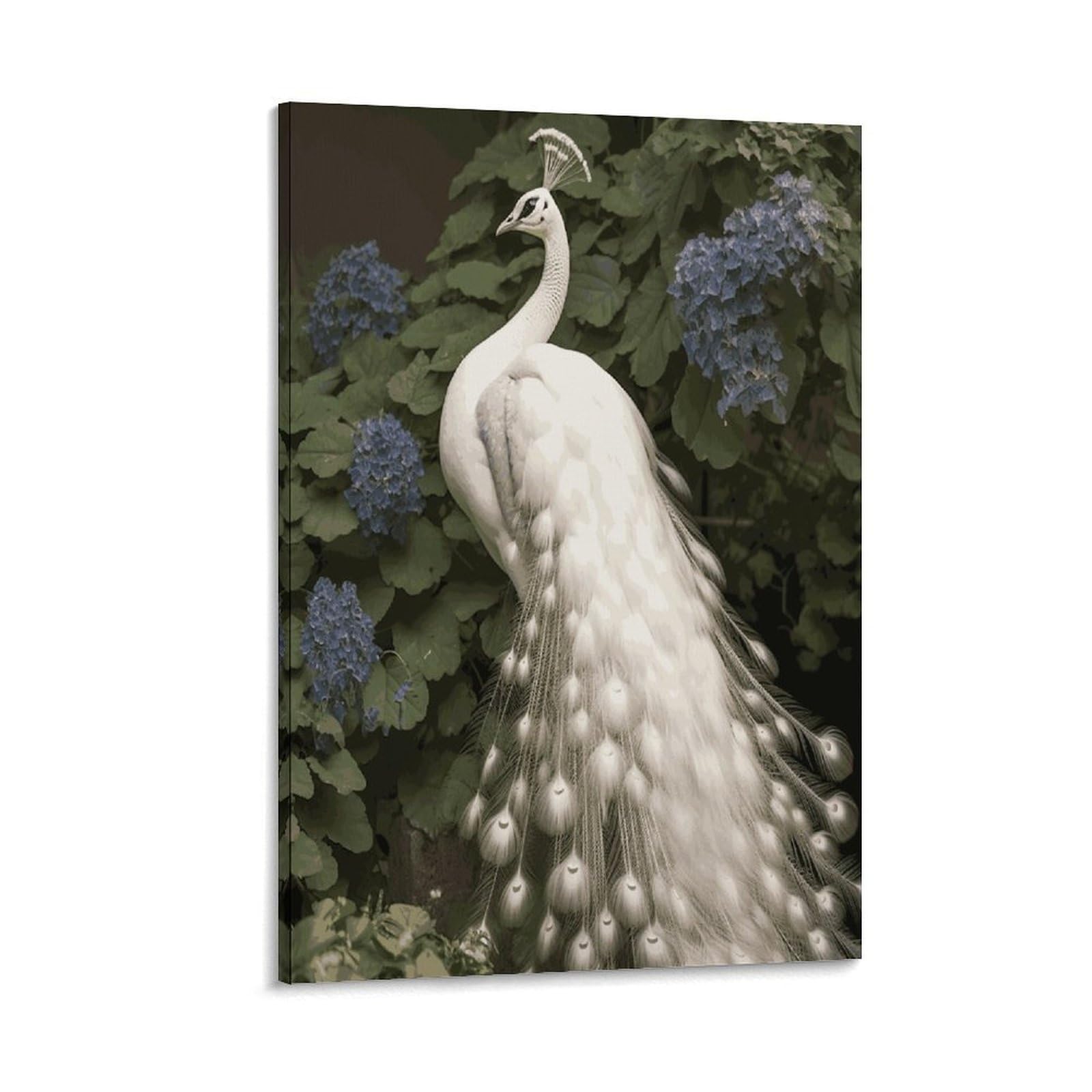 LDGSUPH White Peacock Canvas Wall Art Prints Hangable Decor Painting for Wall Prints Painting Artwork Modern Decorative Artwork Ready to Hang Wall Pictures for Home Decor 24x36inch(60x90cm)