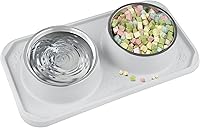 Vista 10 de Cuencos de comida para gatos de silicona impermeables, cuencos dobles de alimentación lenta de acero inoxidable y silicona, borde elevado