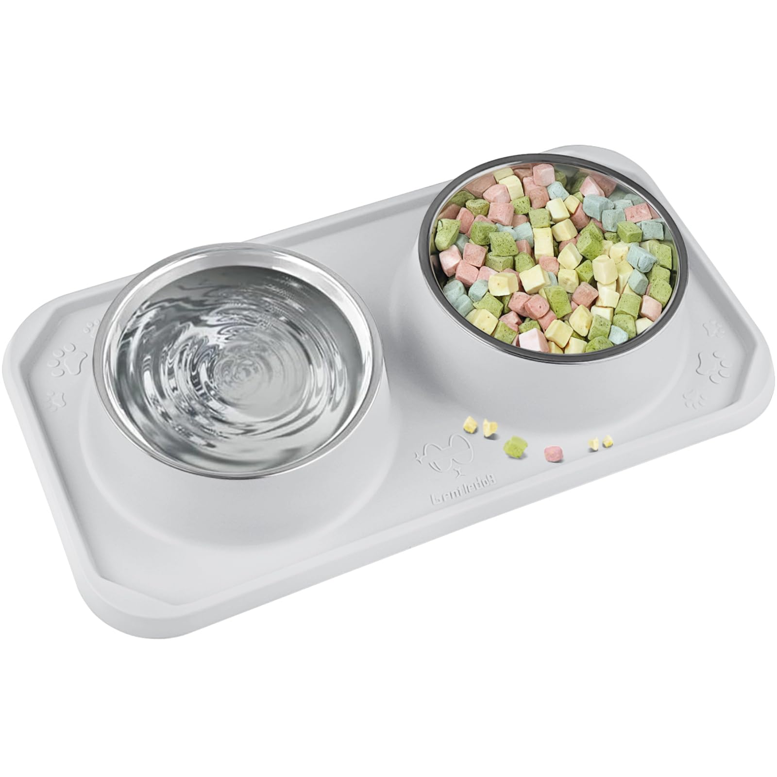 Gamelles pour chat pour nourriture et eau, double gamelles amovibles en acier inoxydable de qualité supérieure avec fond antidérapant et support surélevé pour animaux de compagnie et petits