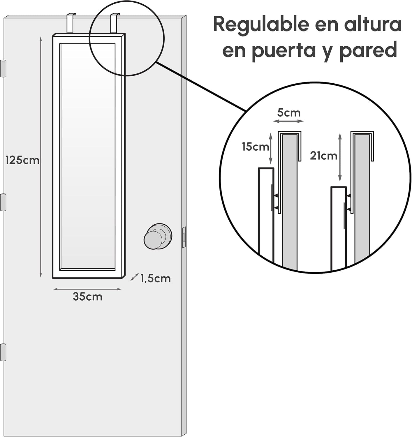 LOLAhome - Espejo de Plástico Blanco de Cuerpo Entero de 35x125 cm para Pared o Puerta - Espejo de Dormitorio Rectangular y Moderno - Ideal para Vestidor y Pasillo