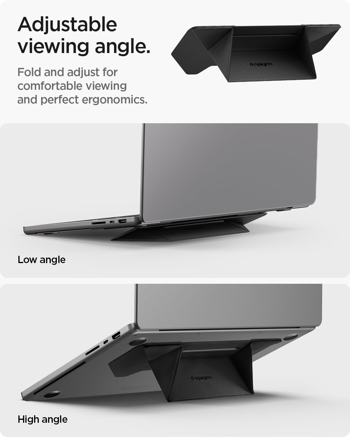 Spigen Slim Fold Supporto PC Portatile [2 Angolazioni] Antiscivolo e Pieghevole, Adesivo Riutilizzabile, Laptop Stand Compatibile con Notebook MacBook Pro Air Neo M2 M3 M4 M5 13 14 15 Pollici e oltre