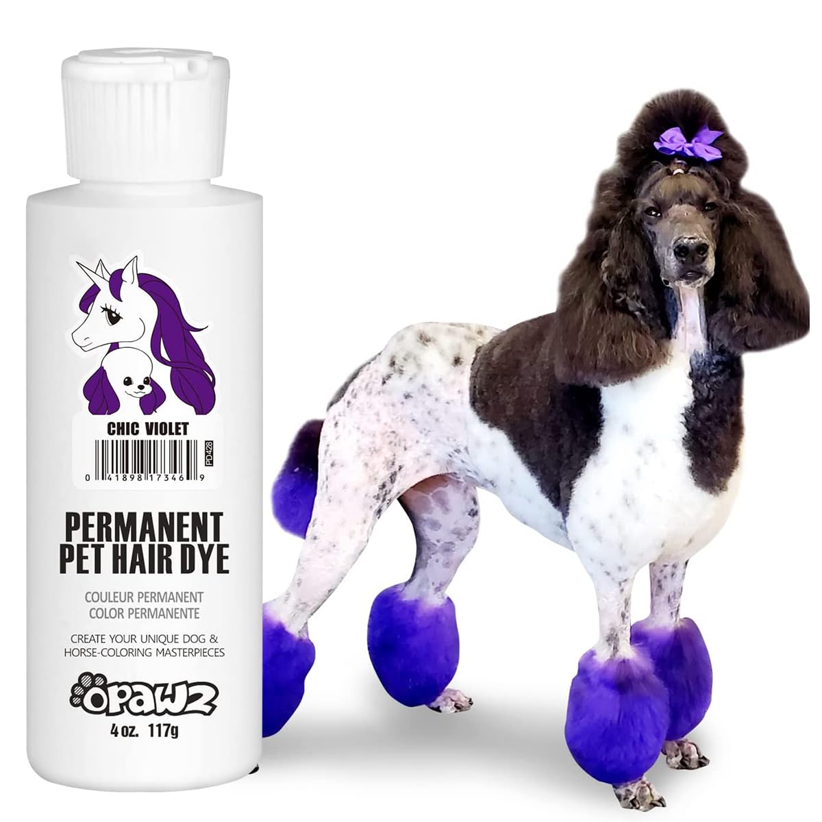 OPAWZ Permanent Dog Hair Dye, Pet Hair Dye Safely Used by Grooming Salons for a Decade, Pet Safe Dye Lasts Over 20 Washes, Bright Color for Dogs and Horses (Chic Violet)