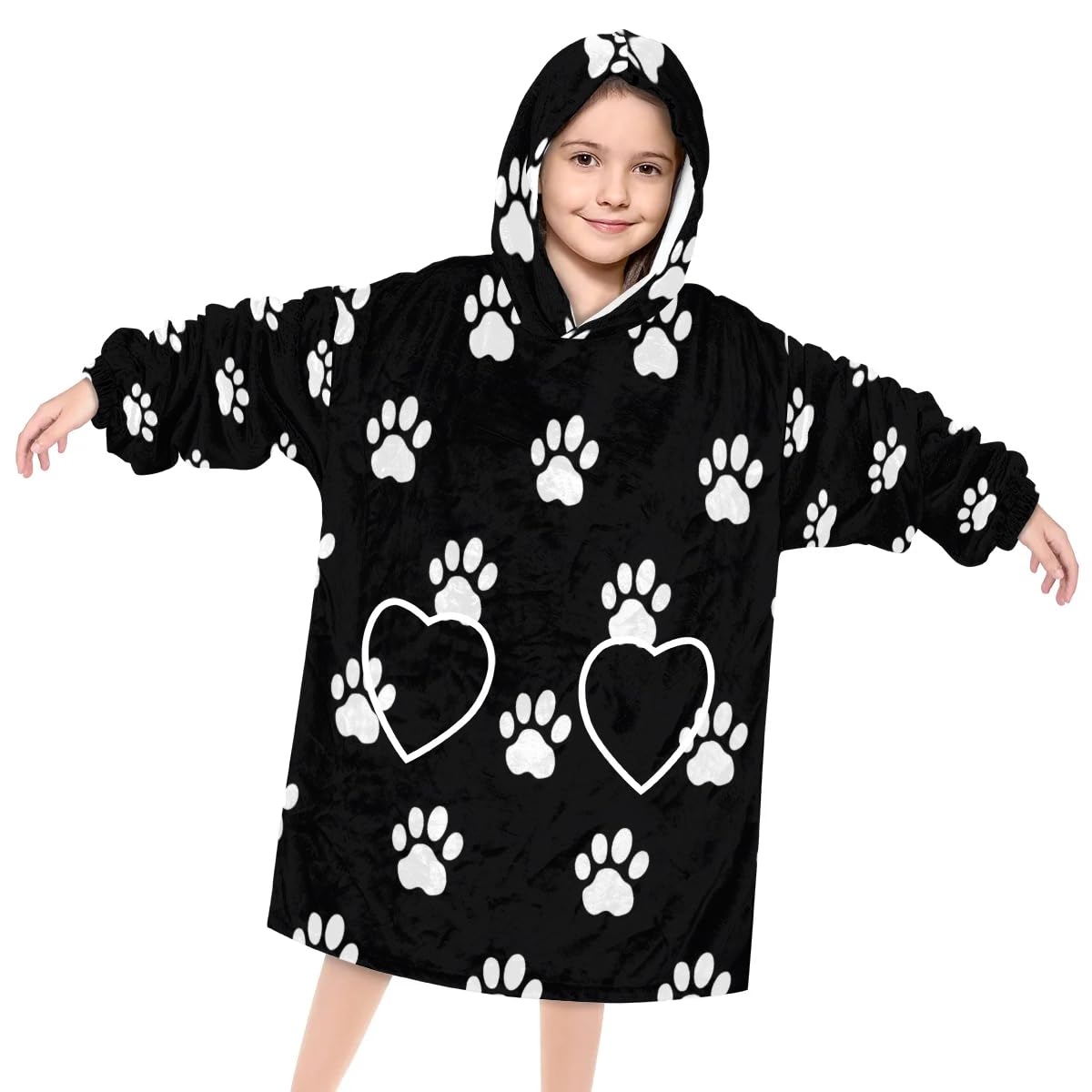 Wearable Blanket Hoodie for Kids, Animal Dog Paw Fleece Sweatshirt Blanket Oversized Blanket Sweatshirt with Pocket Flannel Warm Hooded Blanket 6-10 Year Old Girl Boy Gift, One Size