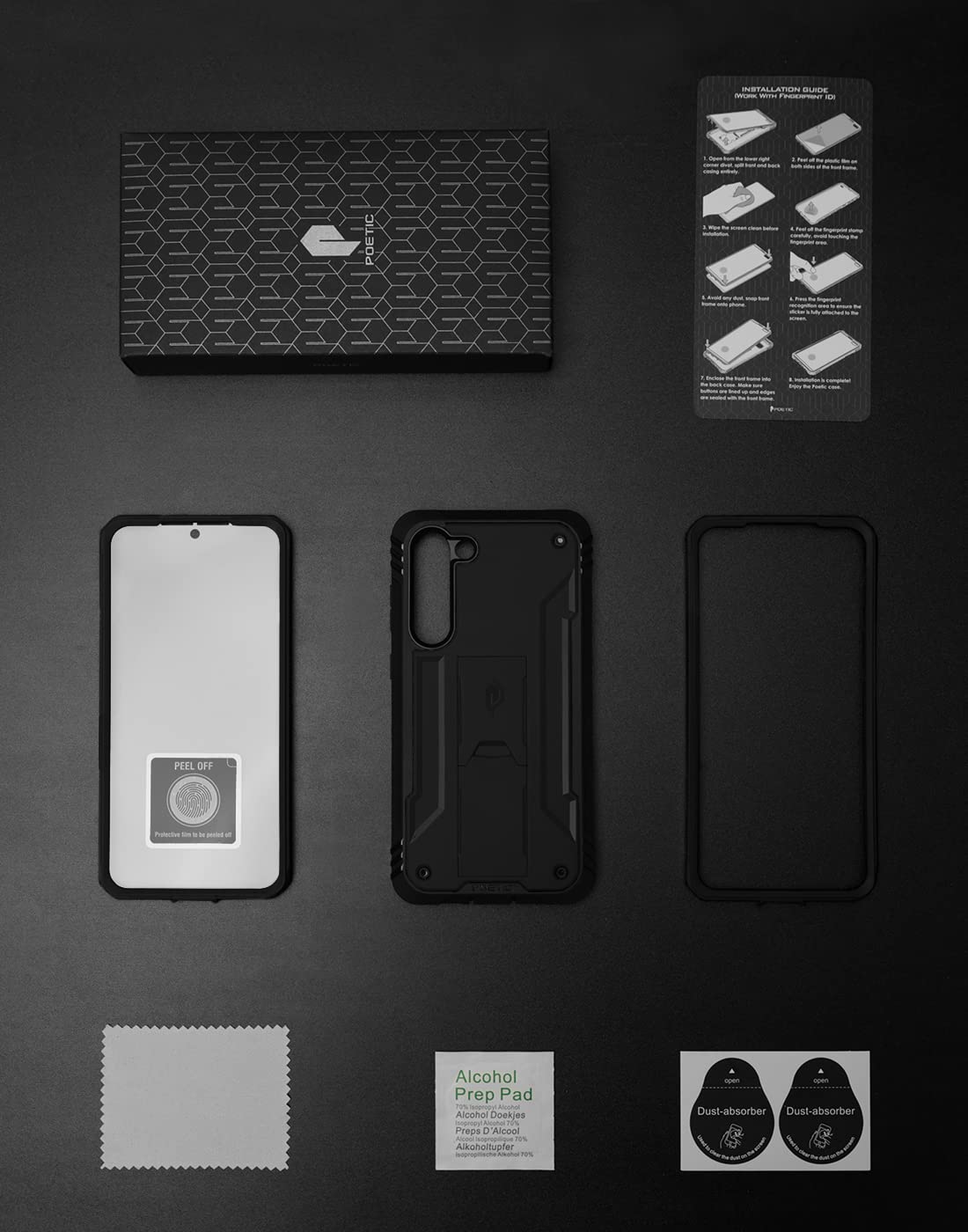 Poetic Revolution Compatible with Galaxy A54 5G , Full Body Case, Heavy Duty Shockproof Protective Case with Kickstand, Built-in Screen Protector, Works with Fingerprint ID, Black