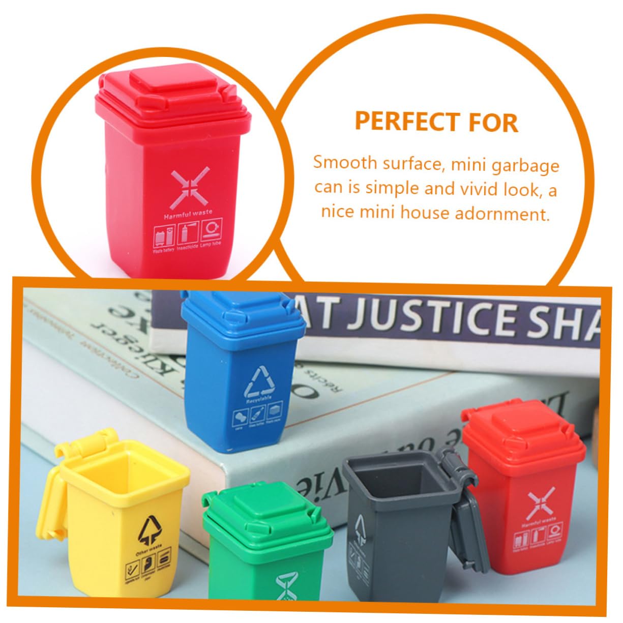 BESTonZON Doll House Mini Trash Can 5pcs Plastic Sorting Garbage Cans Miniature House Model Accessory for Boys and Girls