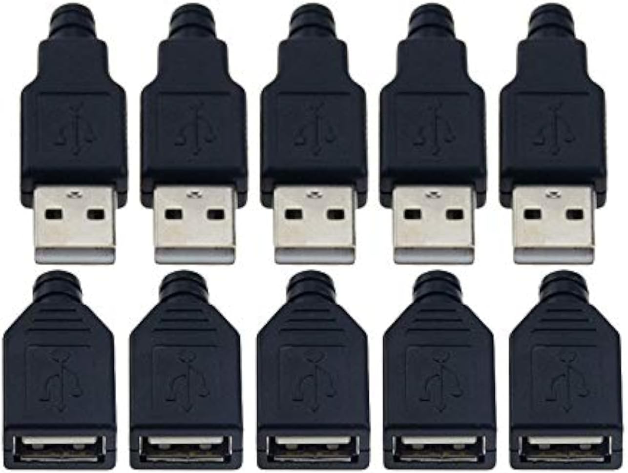 VizGiz 10 Pack USB Plug Replacement 4 PIN Type A Female Male Socket Connector Solder Terminal Repair AWG Wire Cable DIY Kit Jack for Fan LED Strip Charger Power Cord Mouse