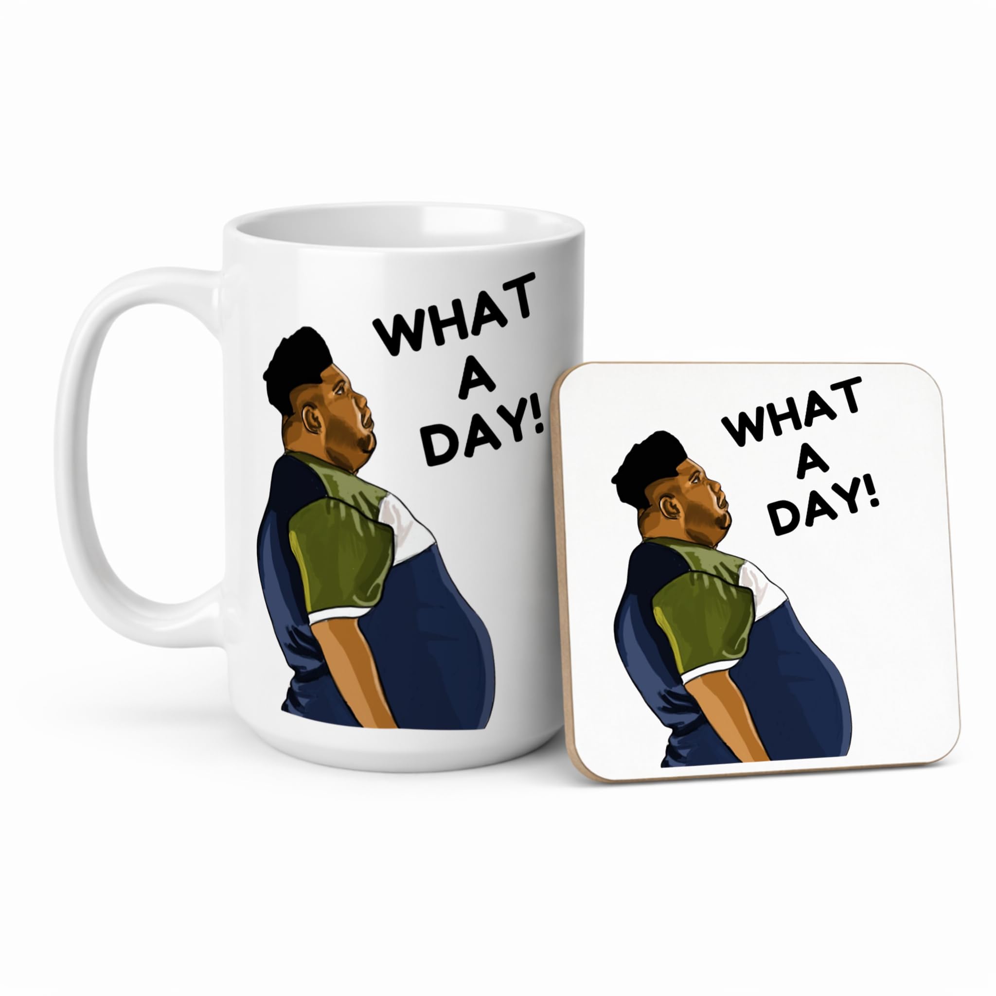 Funny What A Day Work Mug, Novelty Harvey Price Viral Meme, Office Humour Coffee Cup, Bad Day Mug, Gift for Colleague, Friend, Him or Her (Mug & Coaster Set, 15oz White)