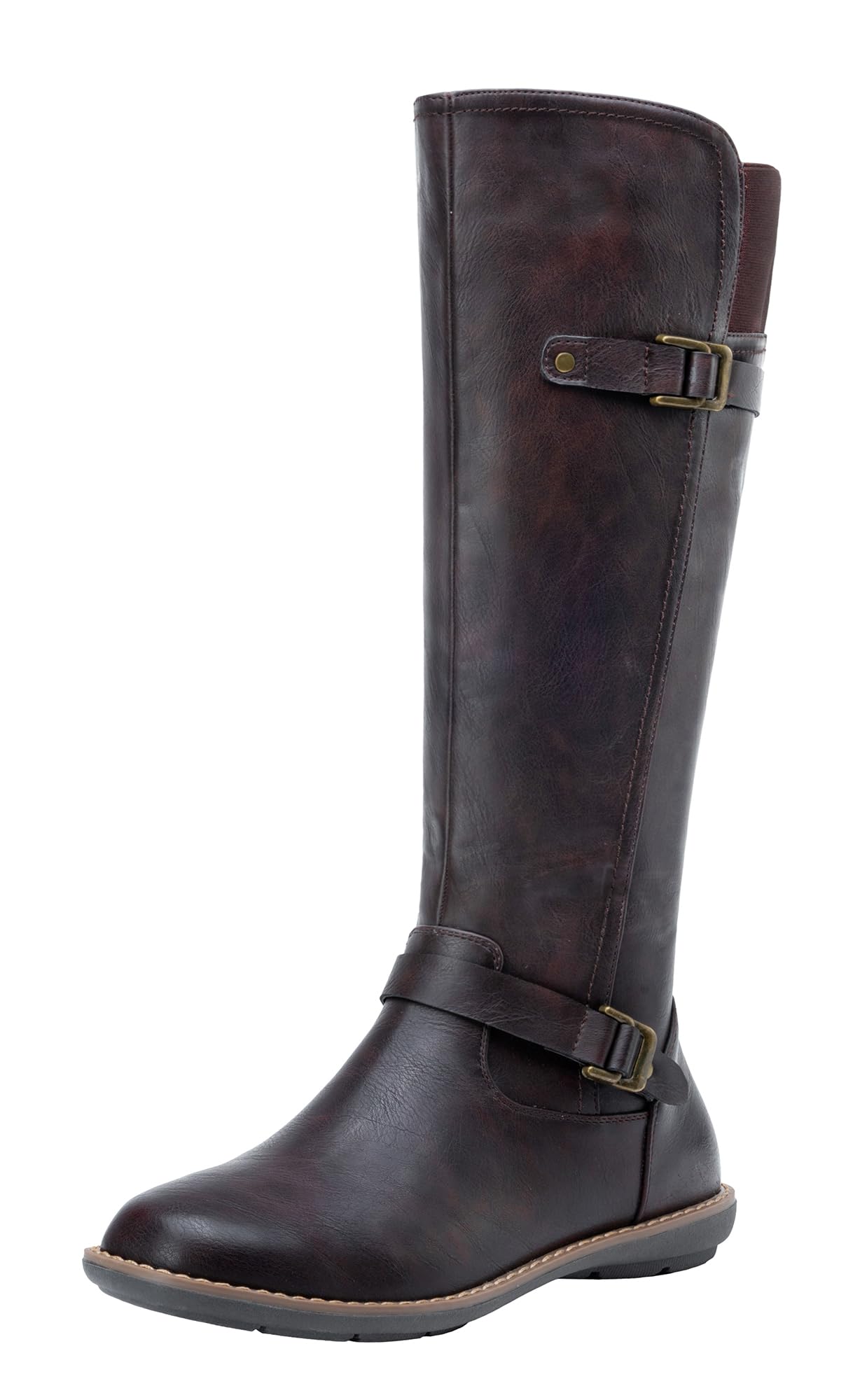 JeossyWomen's 9655 Knee High Boots Whisky Flat Riding Boots Buckle Tall Boots with Zipper for Women Size 10(DJY9655 whisky 10)