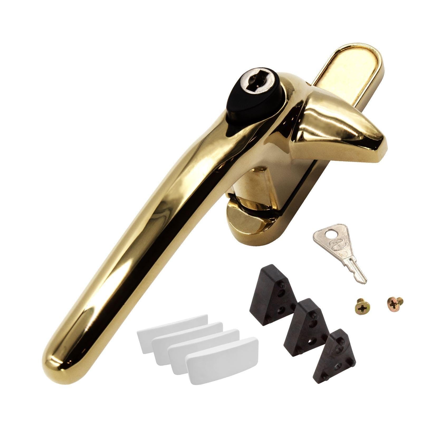 Universal Cockspur Window Handle Kit (3 Pack) - Left, Polished Gold/White — image 1