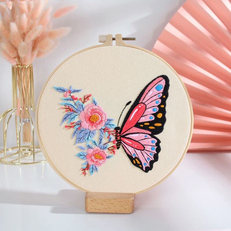 Image of GLTAYLMY 3 Pack Embroidery Kits with Butterfly Pattern for Beginner Adults,Cross Stitch Kits with 1 Plastic Embroidery Hoops,Needles and Color Threads,Needlepoint Kit for Adults
