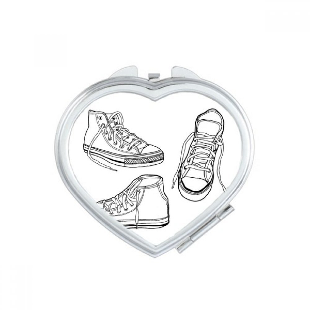 Miroir de poche compact portable toile peinte à la main coeur blanc