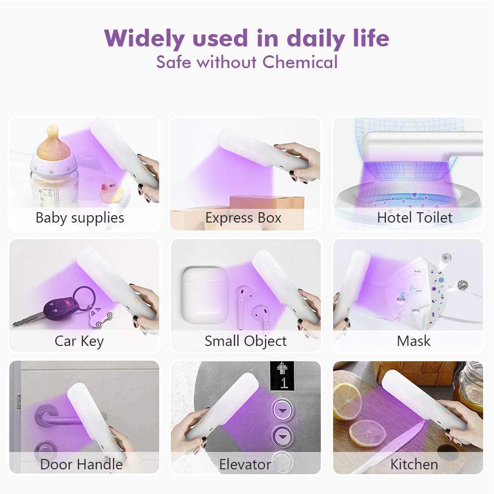 Luz desinfectante UV portátil, varita desinfectante de mano Lámpara de esterilización ultravioleta Luz de esterilizador UVC de carga USB para viajes al hogar