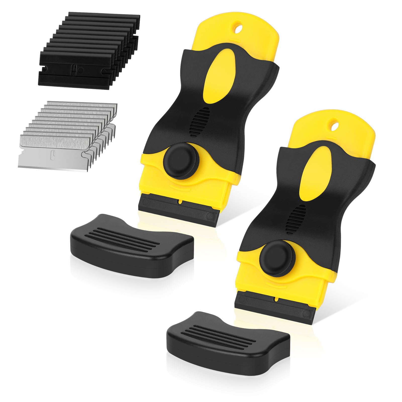 Flintronic Grattoir, 2PCS Grattoir Plaque Vitrocéramique Avec Manche Long, Comprenant 20 Lames De Grattoir Rechange, Grattoir Rasoir Nettoyage Polyvalent Pour Gratter Des Étiquettes, Décalcomanies