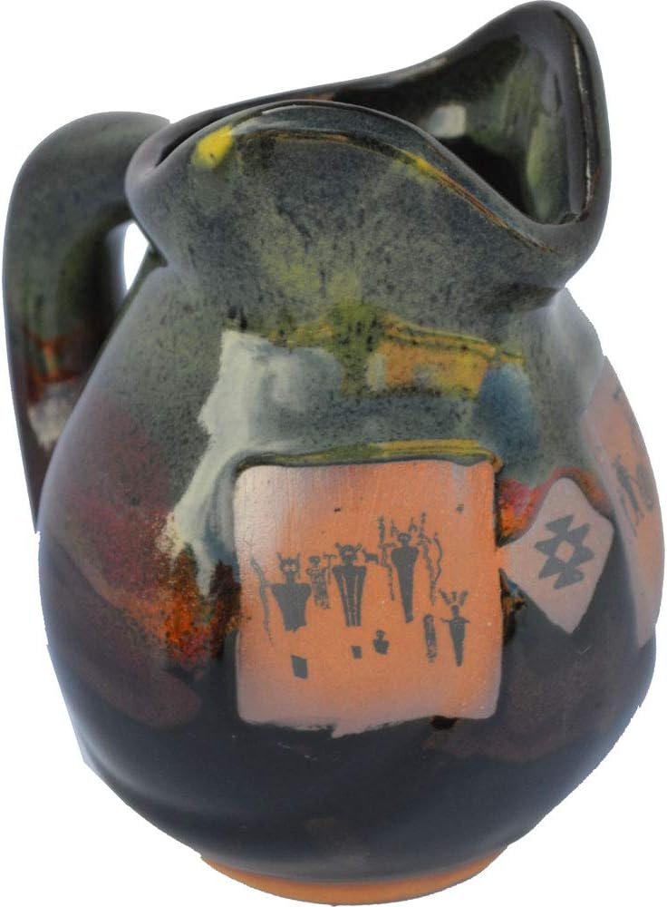 ALWAYS AZUL POTTERY 8 oz. Creamer in La Fonda Design and Moonscape Glaze - Handmade Ceramic Pottery Creamer - Traditional Polished Stoneware - Home Made Dishware for Black Coffee, Espresso, or Tea
