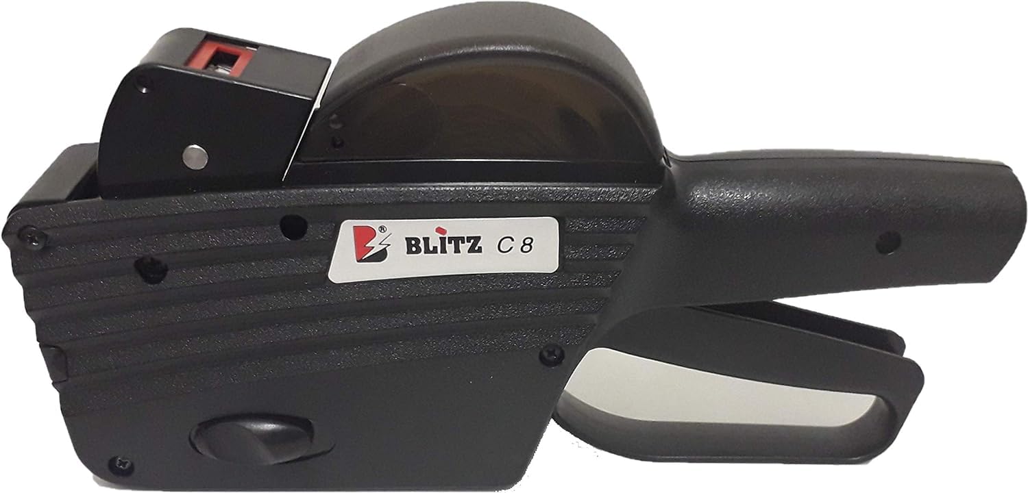 B BALSAT Balsato | Etichettatrice manuale Blitz C8 | 1 riga numerica di 8 cifre | Include 5 rotoli di inchiostro di ricarica e 6 rotoli 26 x 12 | Etichettatrice per la marcatura dei prezzi