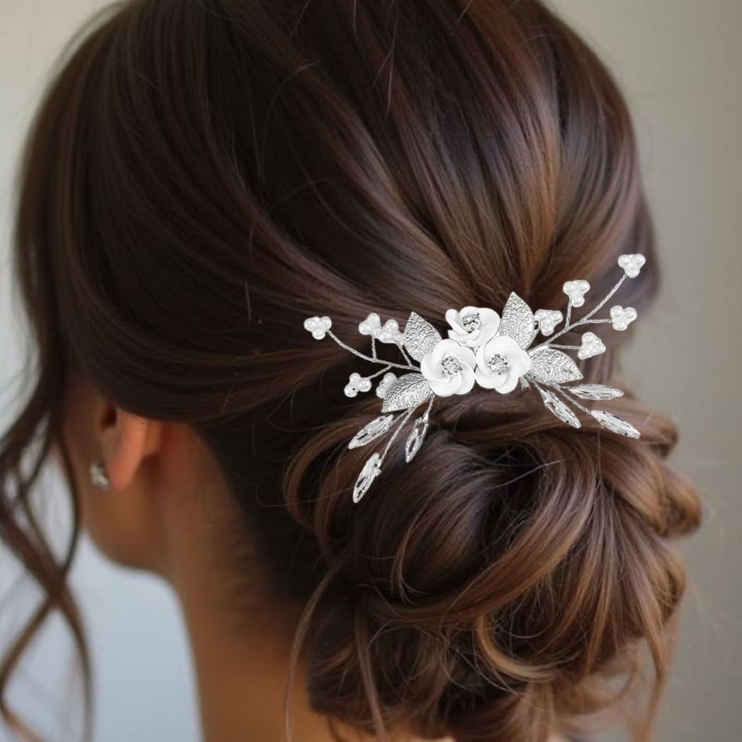 Pettine Capelli Sposa Con Fiori E Cristalli - Accessorio Nuziale In Oro Per Matrimoni E Cerimonie - Foto 6