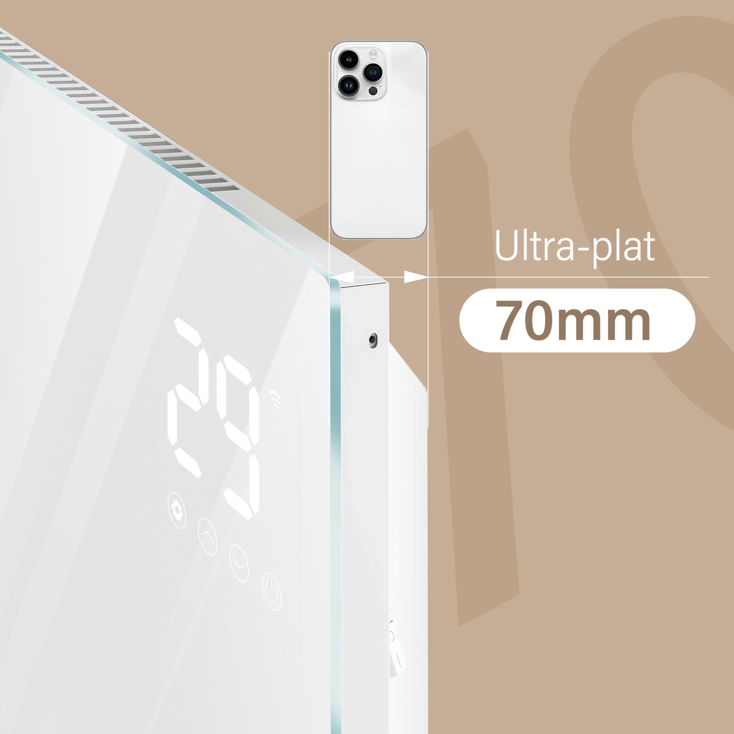 AICA Radiateur 1000W WiFi Écran tactile 2en1 Mobile/Mural Blanc | Verre trempé ultra-plat 70mm. Pilotage via app. Minuterie 24h. Montage mural ou sur pieds inclus.