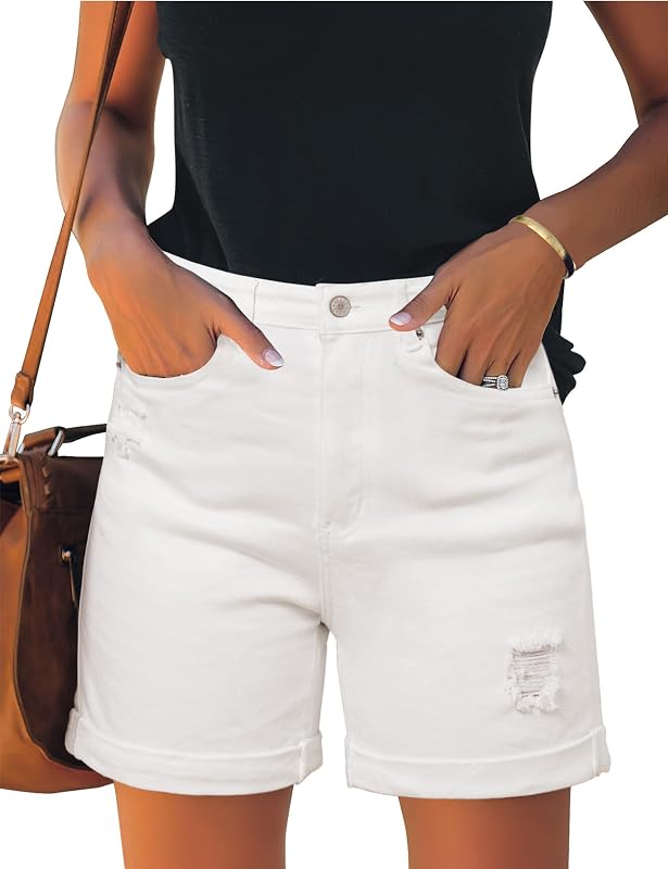 luvamia Jean Shorts Women High Waisted Rolled Hem Casual Ripped Denim Jorts