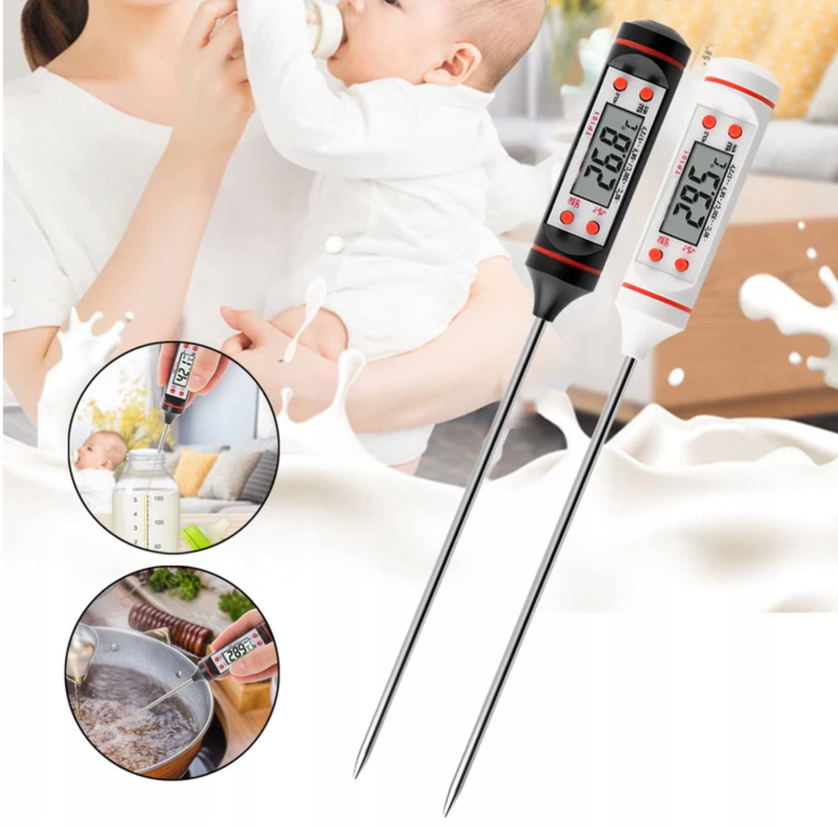 Retoo Digitale vleesthermometer met lange sonde, 0 °C tot 300 °C
