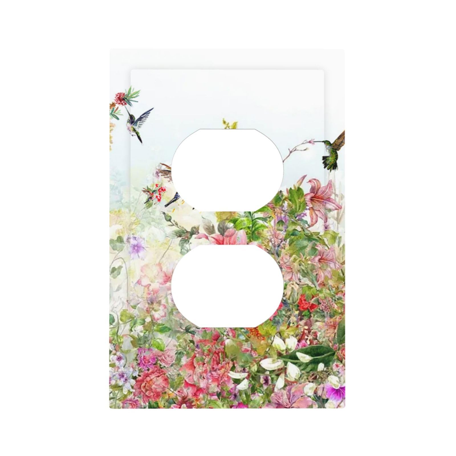 Colorful Blossom Spring Floral Flower Bird 1 Gang Device Electrical Duplex Outlet Plate Covers Decorative Single Duplex Wall Plate Receptacle Light
