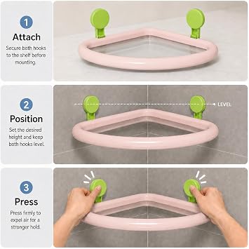 Corner Shower Caddy Suction Cup, 2-Pack Suction Cup Shelves,Pink
