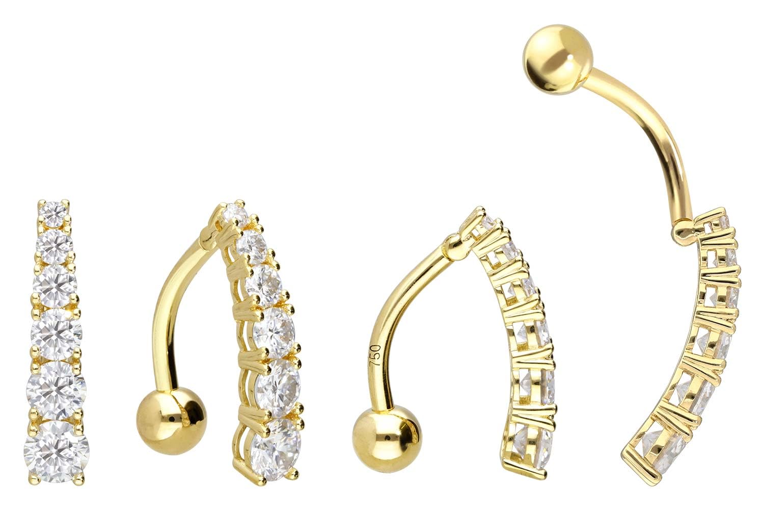 PIERCINGLINE Bauchnabelpiercing 18 Gold Bananabell MOISSANIT-BANNER 750er Gold - Goldfarben