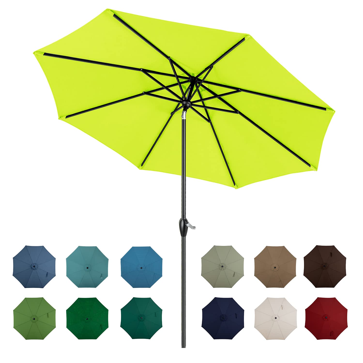 Tempera 10' Outdoor Market Patio Table Umbrella with Auto Tilt and Crank,Large Sun Umbrella with Sturdy Pole&Fade resistant canopy,Easy to set,Apple Green