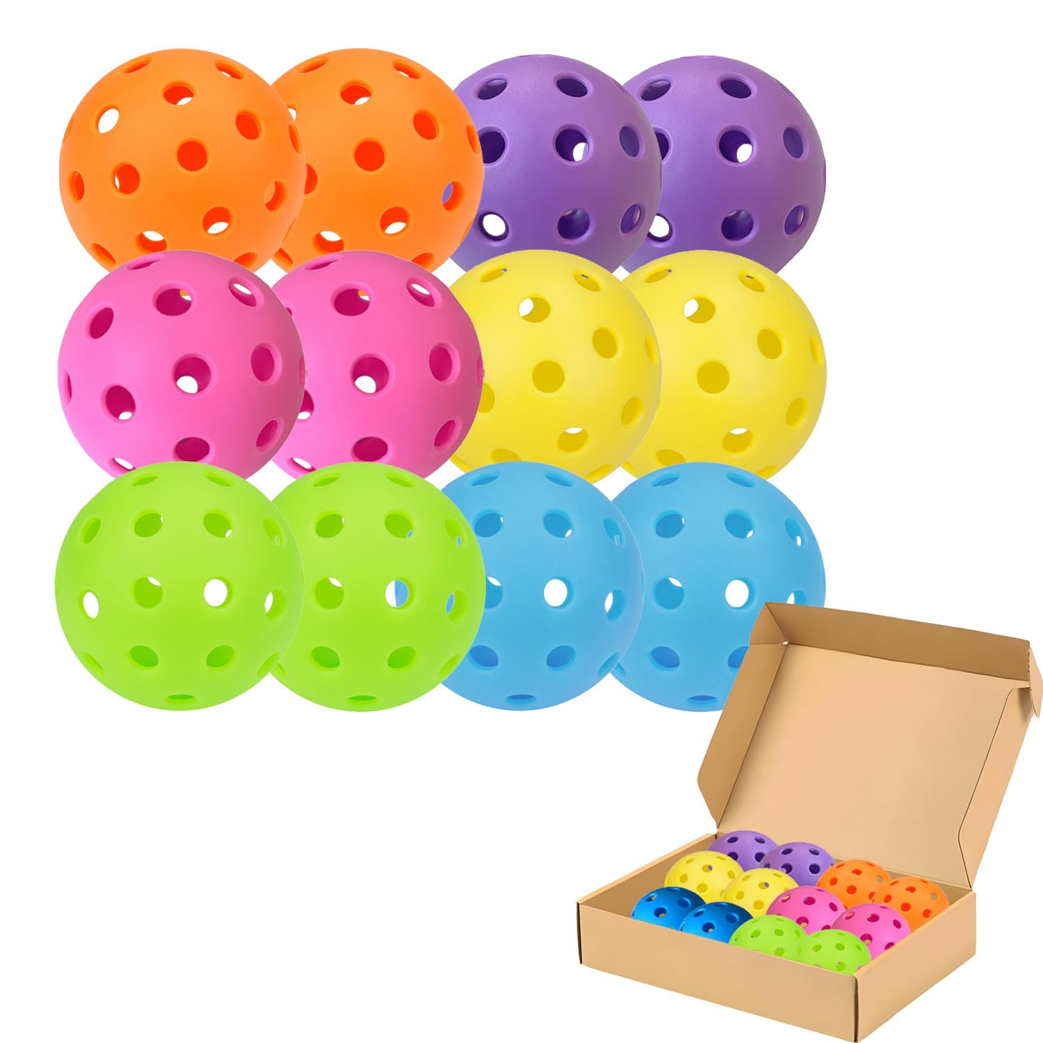 Acidea 12 Pack Pickle Ball with 40 Holes, Colorful High Durablity Pickleball, Perfectly Balanced Outdoor Pickleball Balls, High Bounce True Flight, Durable Pickleballs Set
