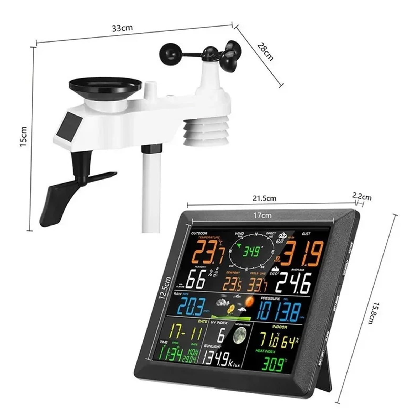 0320 Stazioni meteorologiche wireless Ampio display da 10 pollici Termoigrometro for interni ed esterni Pluviometro Velocità del vento Supporti a 8 canali