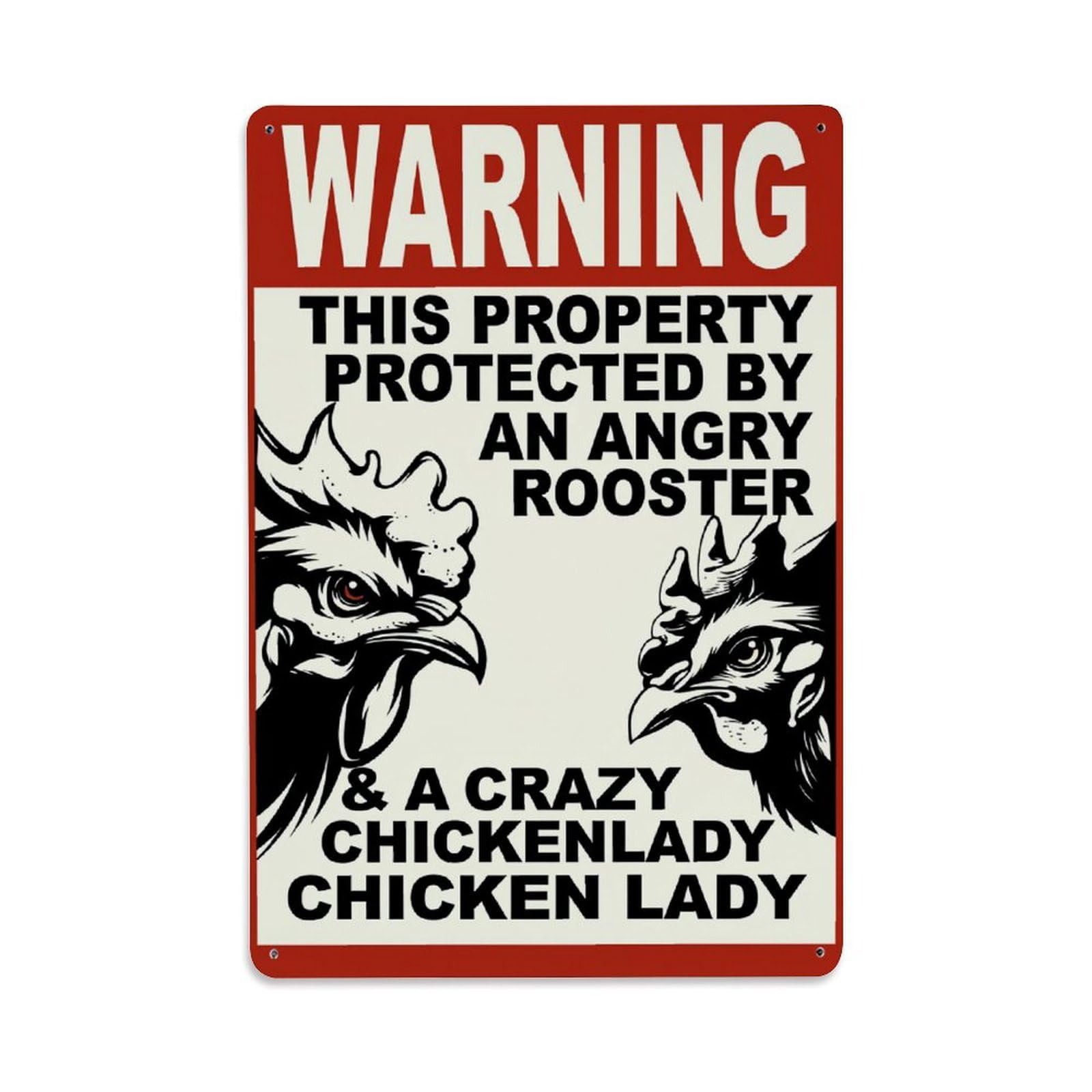 Enderetf Vintage Warning Rooster Chicken Lady Crazy Tin Sign Metal Poster, Home Bar Garage Man Cave Cafe Indoor & Outdoor Wall Decoration 8X12inches