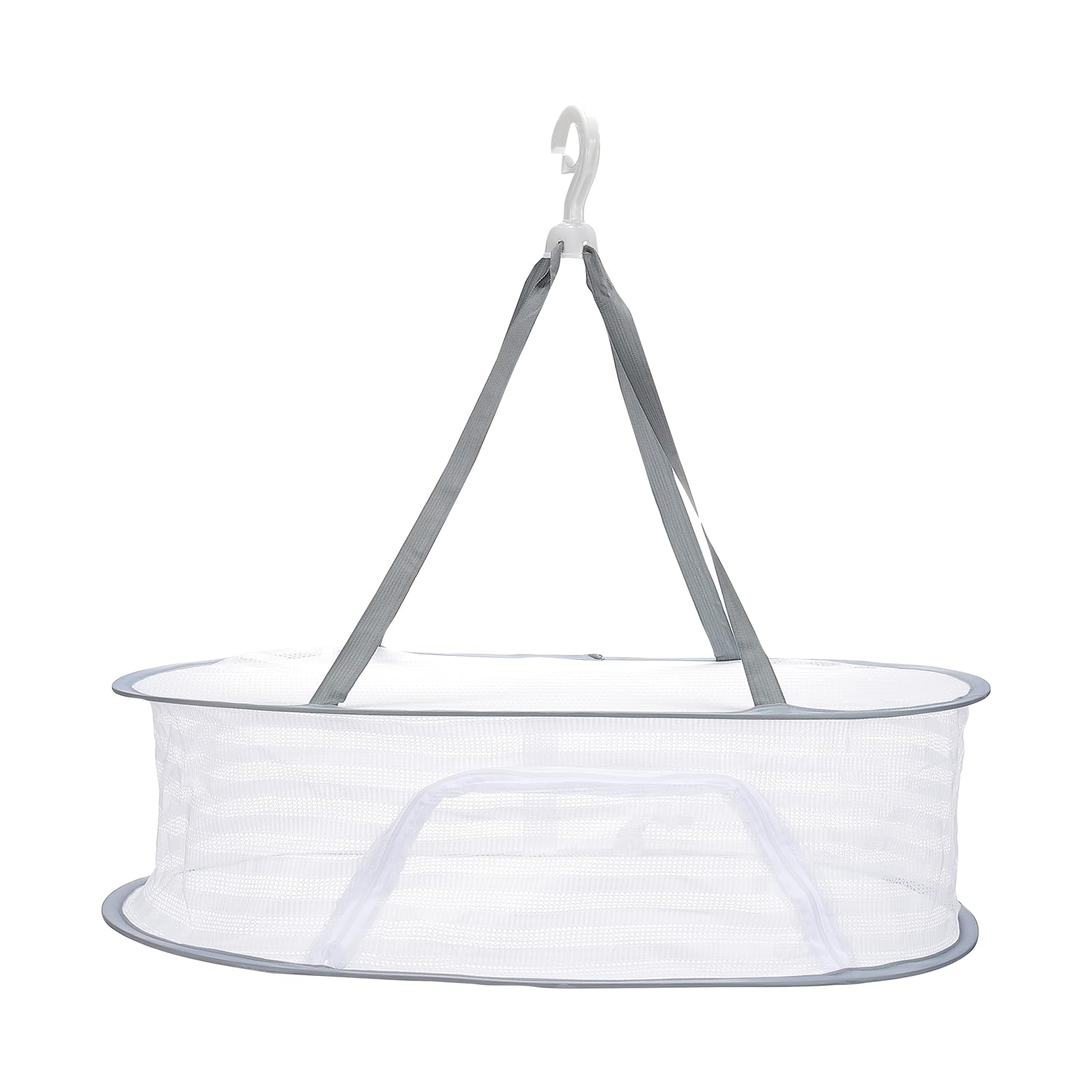 sourcing map 70cm Herb Drying Rack Hanging 1 Layer Hanging Mesh Net Collapsible Food Drying Fish Net with Zipper for Fish Buds Fruit Dehydrated Goods Vegetables Clothes, Grey