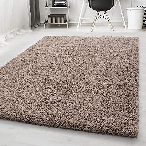 Carpetsale24 Teppich Wohnzimmer Shaggy Flokati Einfarbig Design 65 x 130 cm Beige - Hochflor Teppich...