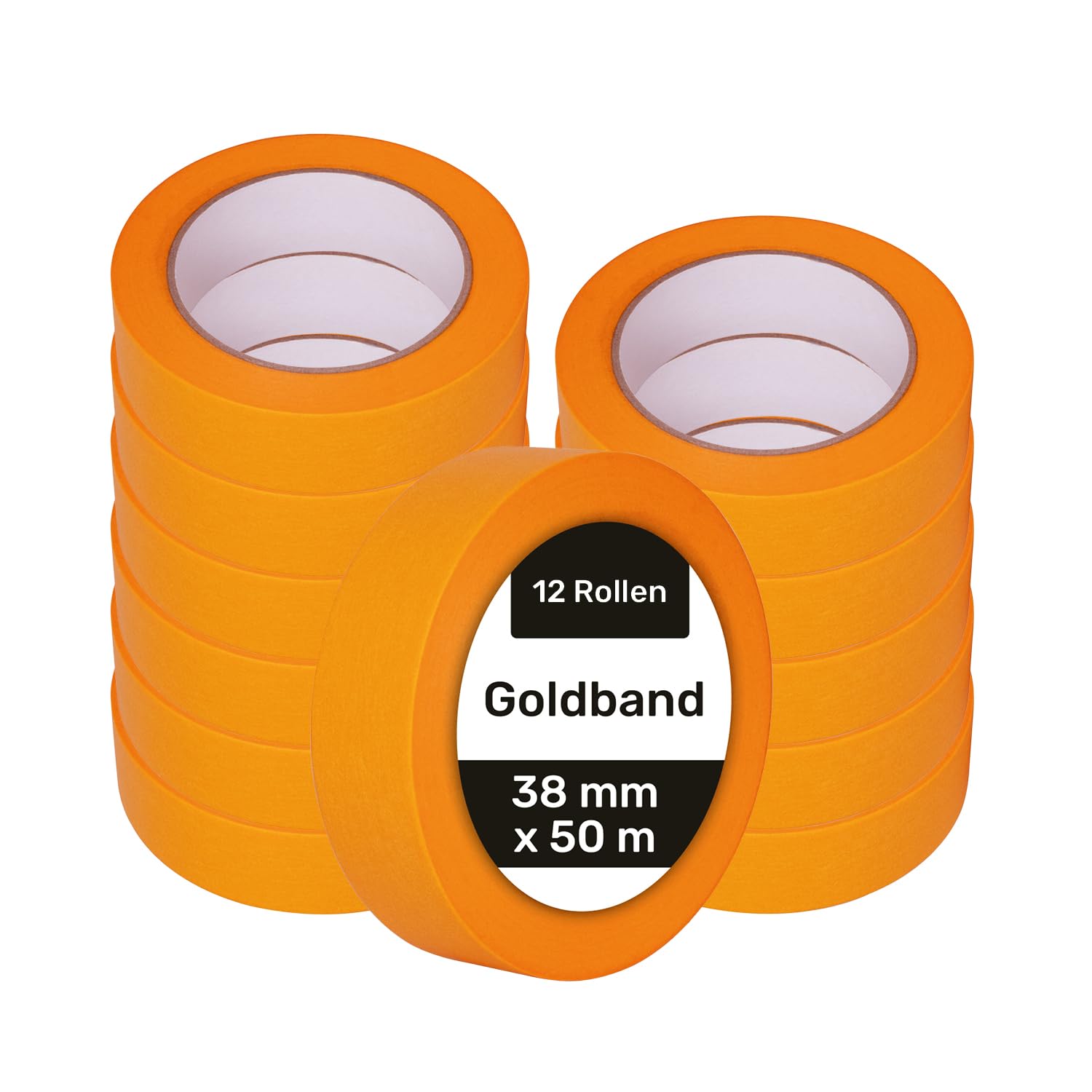 Silisto Nastro dorato, 50 mm x 50 m, 12 rotoli – Nastro crespo, nastro adesivo per pittura, nastro adesivo per pittura, adesivo su legno, intonaco, carta da parati, tessuto non tessuto e metallo