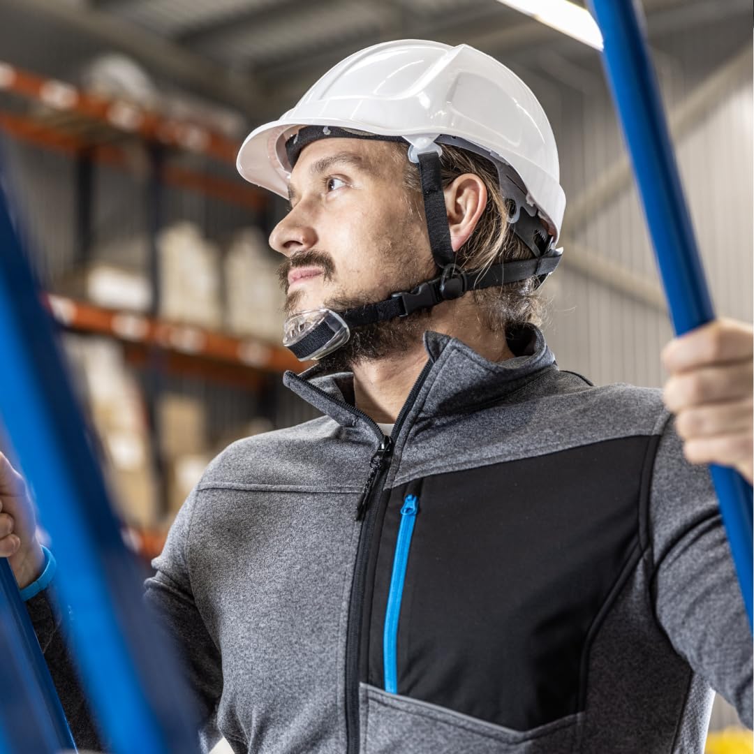 HÖGERT TECHNIK Casque de protection, casque de chantier en ABS, EN 397, système à cliquet, ventilation, mentonnière, casque de travail pour chantier et industrie, casque de sécurité réglable