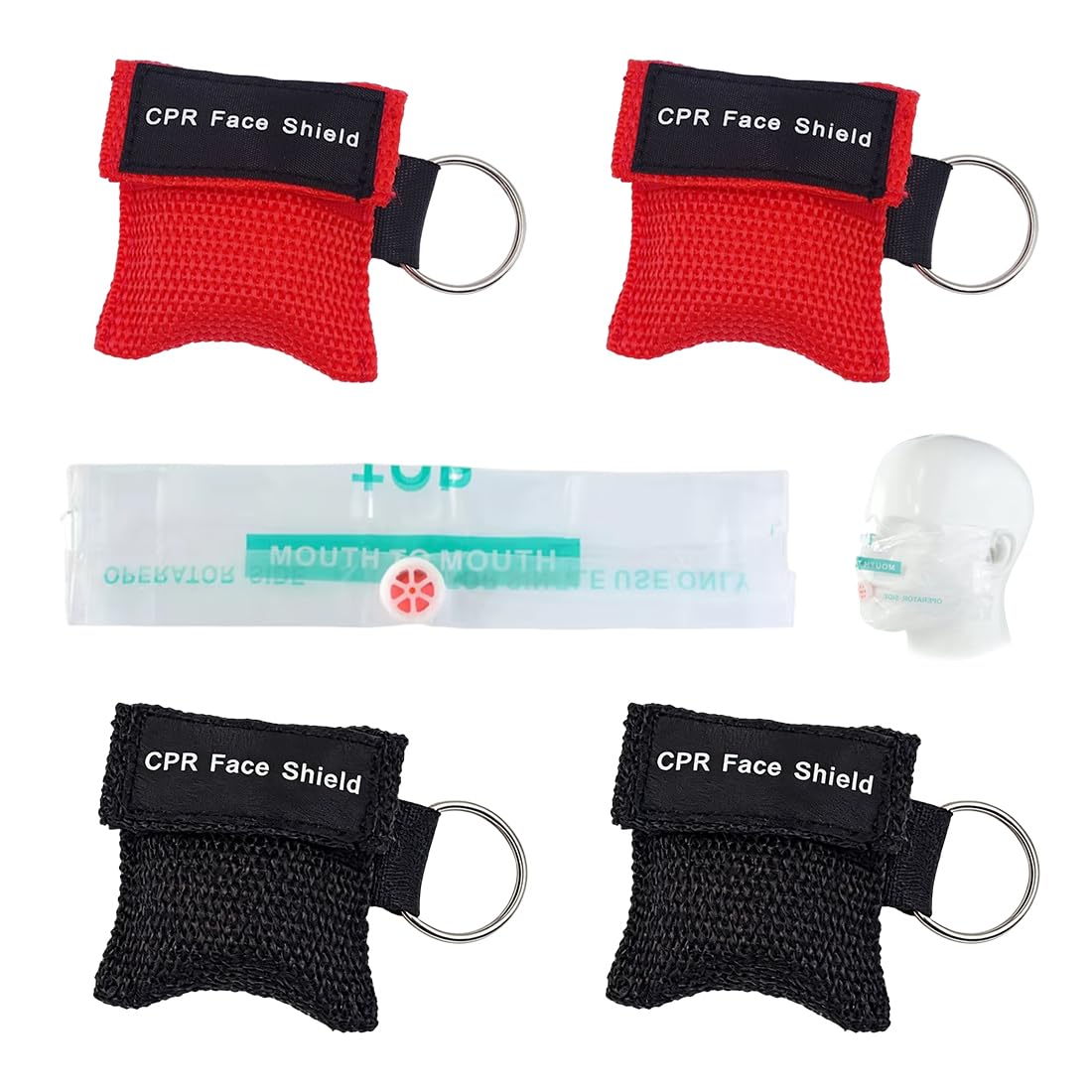 Pocket Mask 4 Pezzi 5X5,5Cm Rosso Nero Primo Soccorso Respirazione Bocca A Bocca