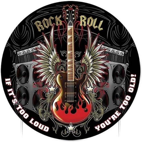 Ylens Rock and Roll - Póster de metal redondo retro vintage para decoración de pared, 12 x 12 pulgadas