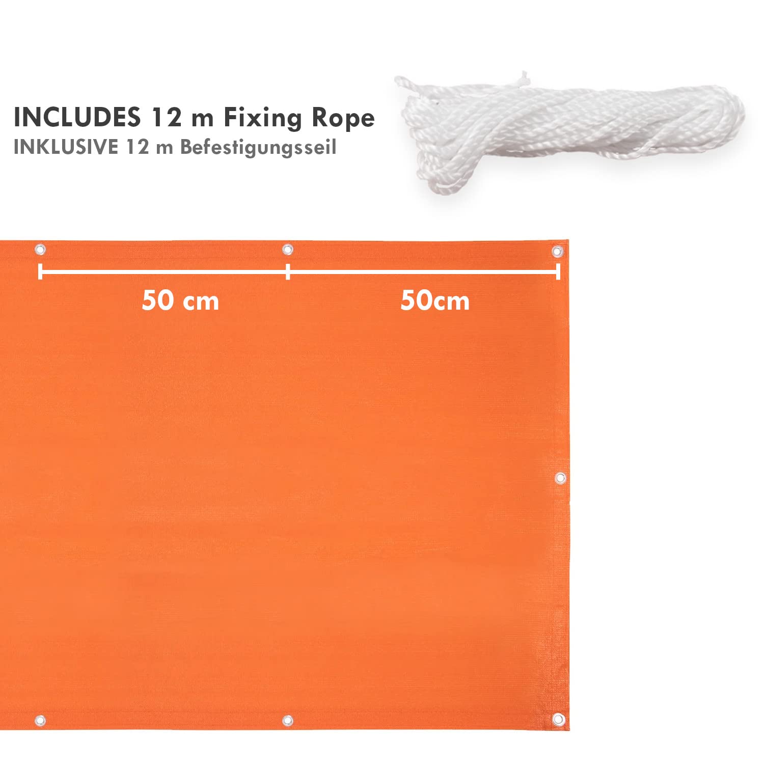 Casa Pura Brise-vue pour balcon Protection UV 90 x 500 cm Tissu polyéthylène haute densité résistant intempéries Orange