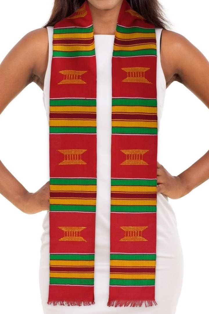 ADVANSYNCAuthentic Handwoven Kente Cloth Graduation Stole Red, Yellow or Purple