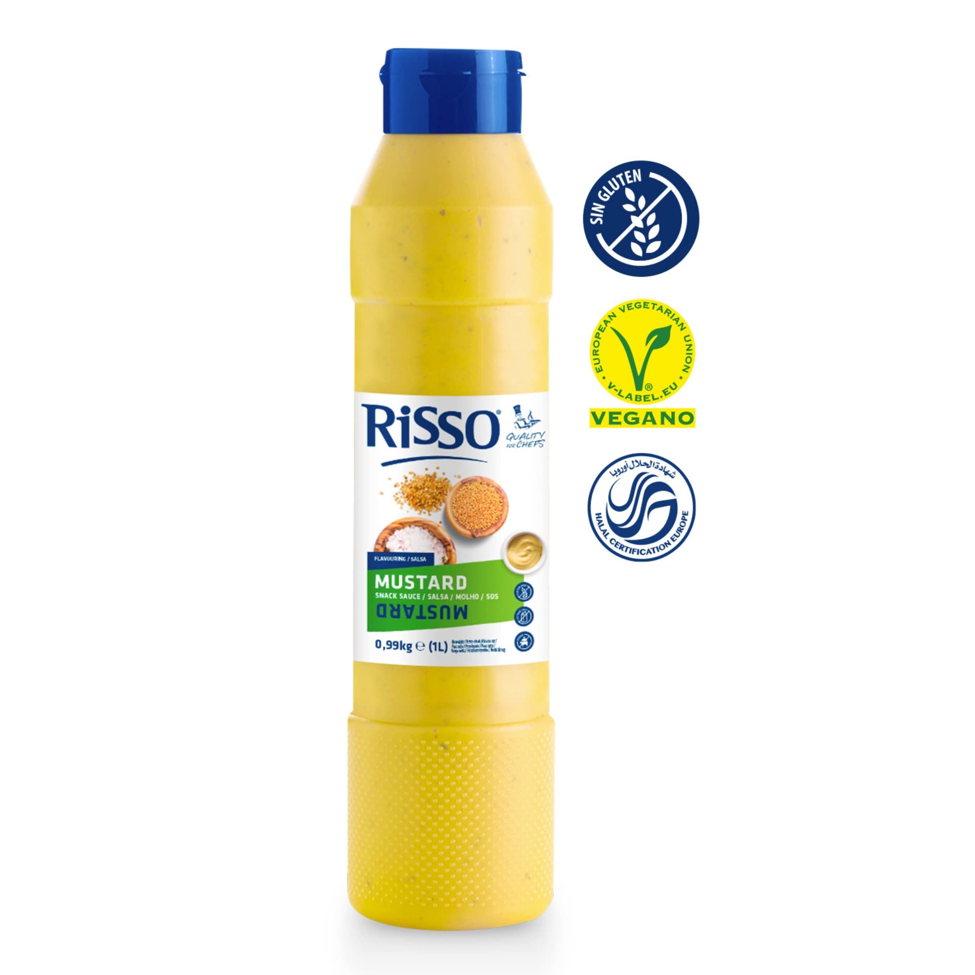 Risso Mostaza Salsa a Base de Semillas de Mostaza Bote 1 L Vegano Sin Gluten