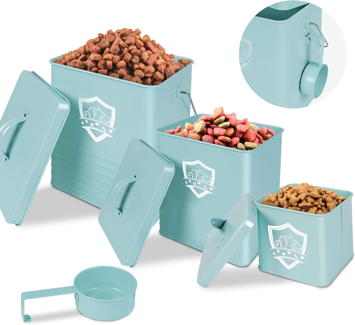 Zvonema Dog Food Storage Container, Metal Dog Treat Tin with Scoop and