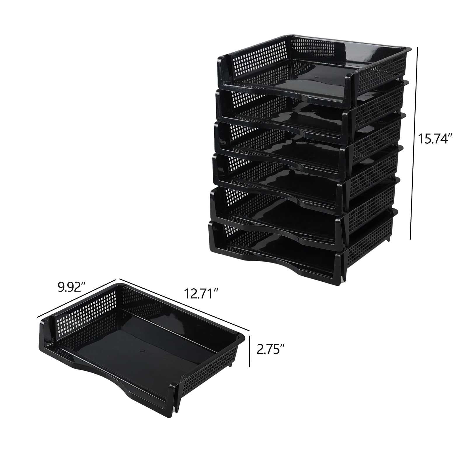 Stapelbare A4-Aktenablage, 6 Ebenen, Büro-Schreibtisch, Dokumente, Organizer, Regal, Kunststoff-Briefablage, Schwarz