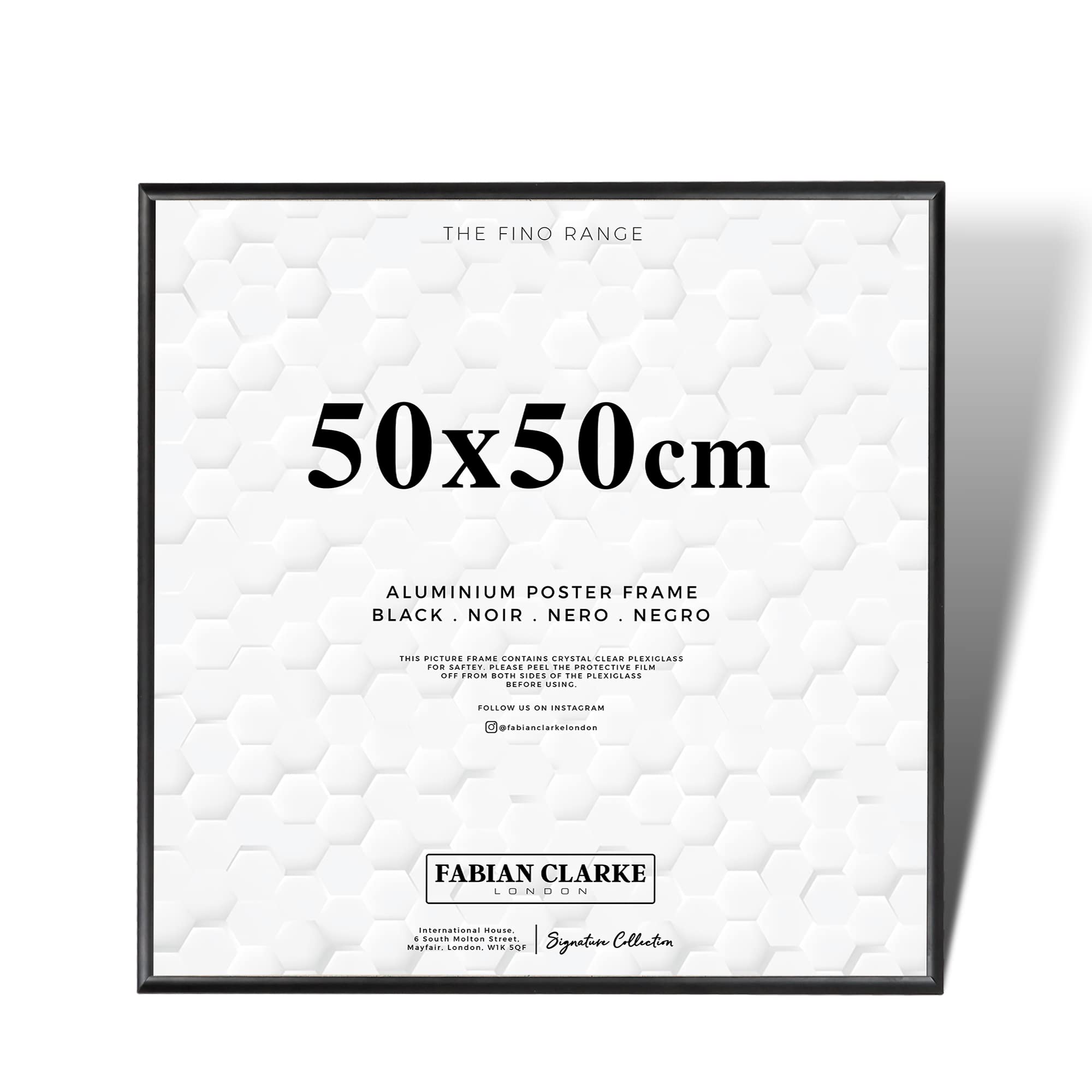 Fabian Clarke London® Aluminium Picture Frame 50x50 Black Hangs Portrait or Landscape with Safety Glass