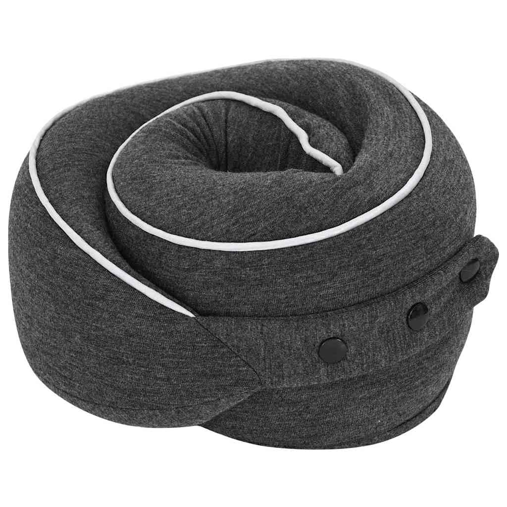 Almohada de viaje para cuello de espuma viscoelástica, color gris oscuro, 28 x 28 x 14 cm, soporte cervical ergonómico de 360 grados con funda de algodón extraíble, con bolsa