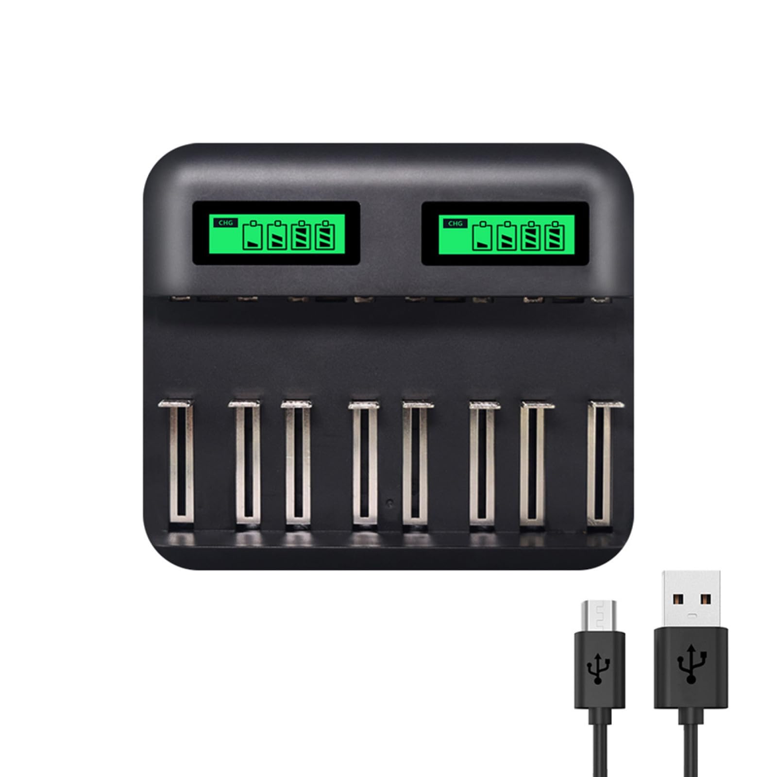 Cargador Inteligente de Baterías AA AAA con Pantalla Digital USB Ranuras Protección Múltiple y Carga Simultánea para Pilas Recargables
