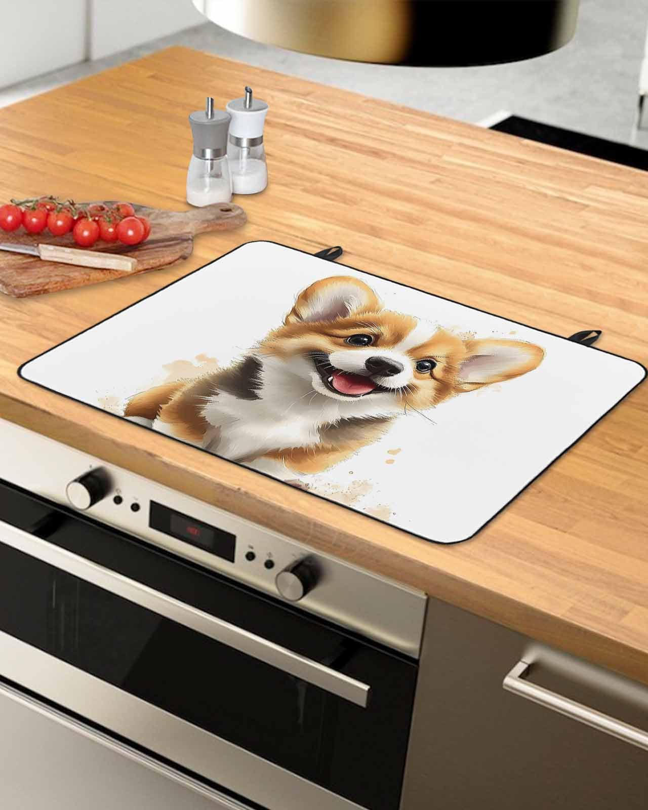 Stove Cover for Electric Stove, Cute Cartoon Puppy Watercolor Country Brown Dog Stove Top Cover for Glass Top, Heat Rubber Mat Foldable Cooktop Cover Top Protector, 36