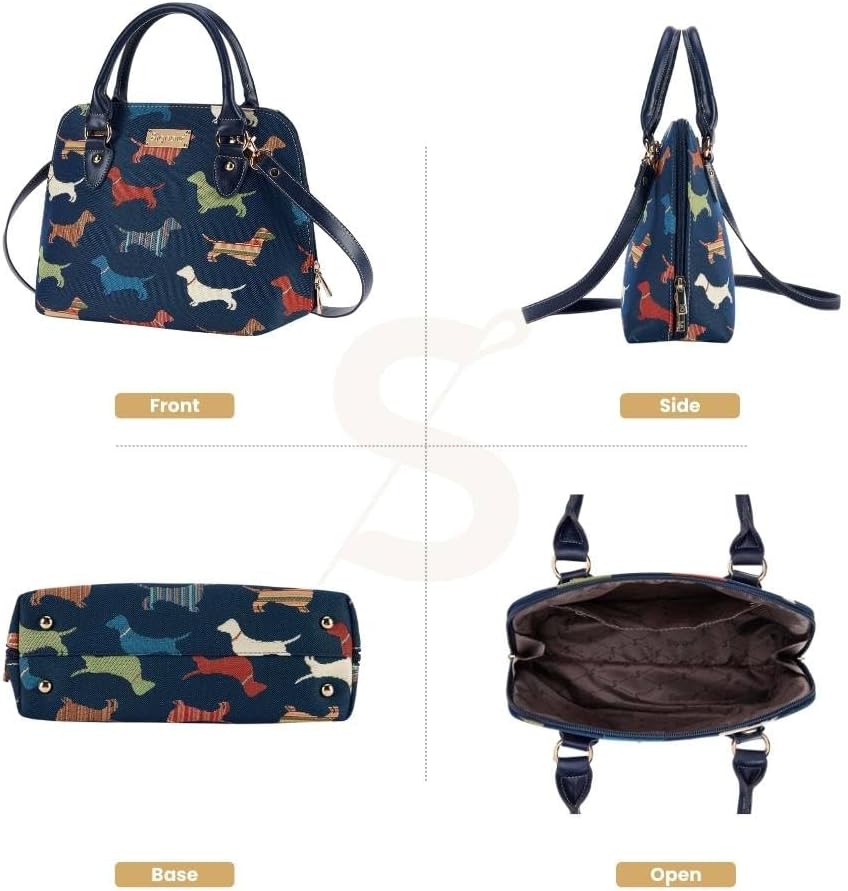 Signare Tapestry Hand Shoulder Bag Cross Body Purses Handbag Satchel Bag for Women In Dachshund Dog Design |CONV-DACH