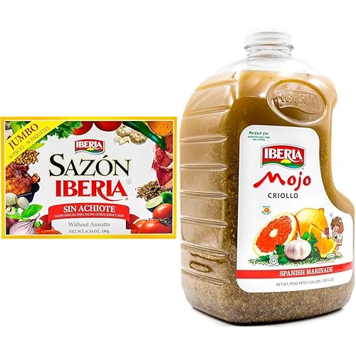 Sazon Iberia sin Achiote 6.34 onzas (36 paquetes) + Iberia Mojo Criollo, 1 galón